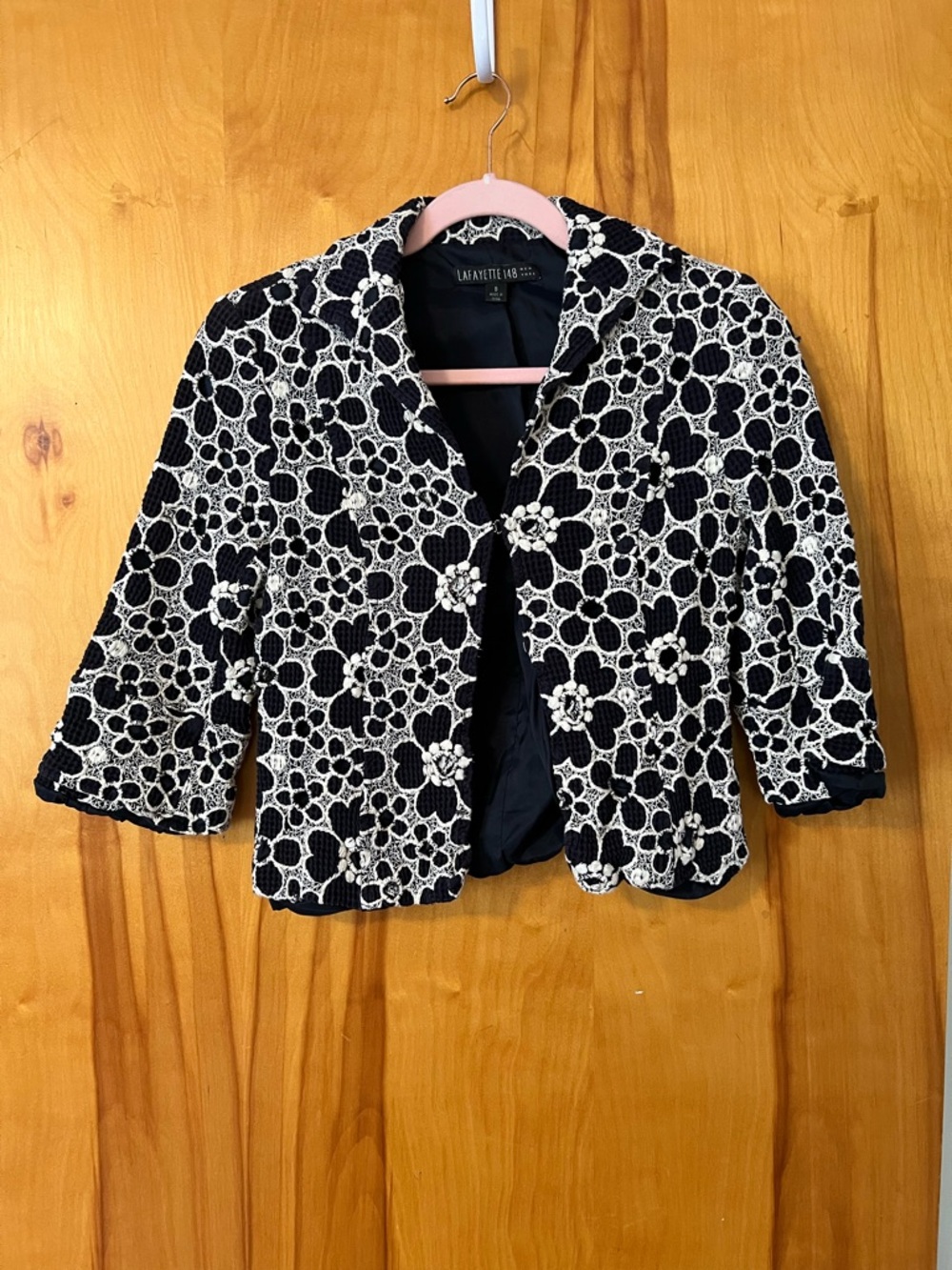 LOFT Black and White Floral Cropped Blazer